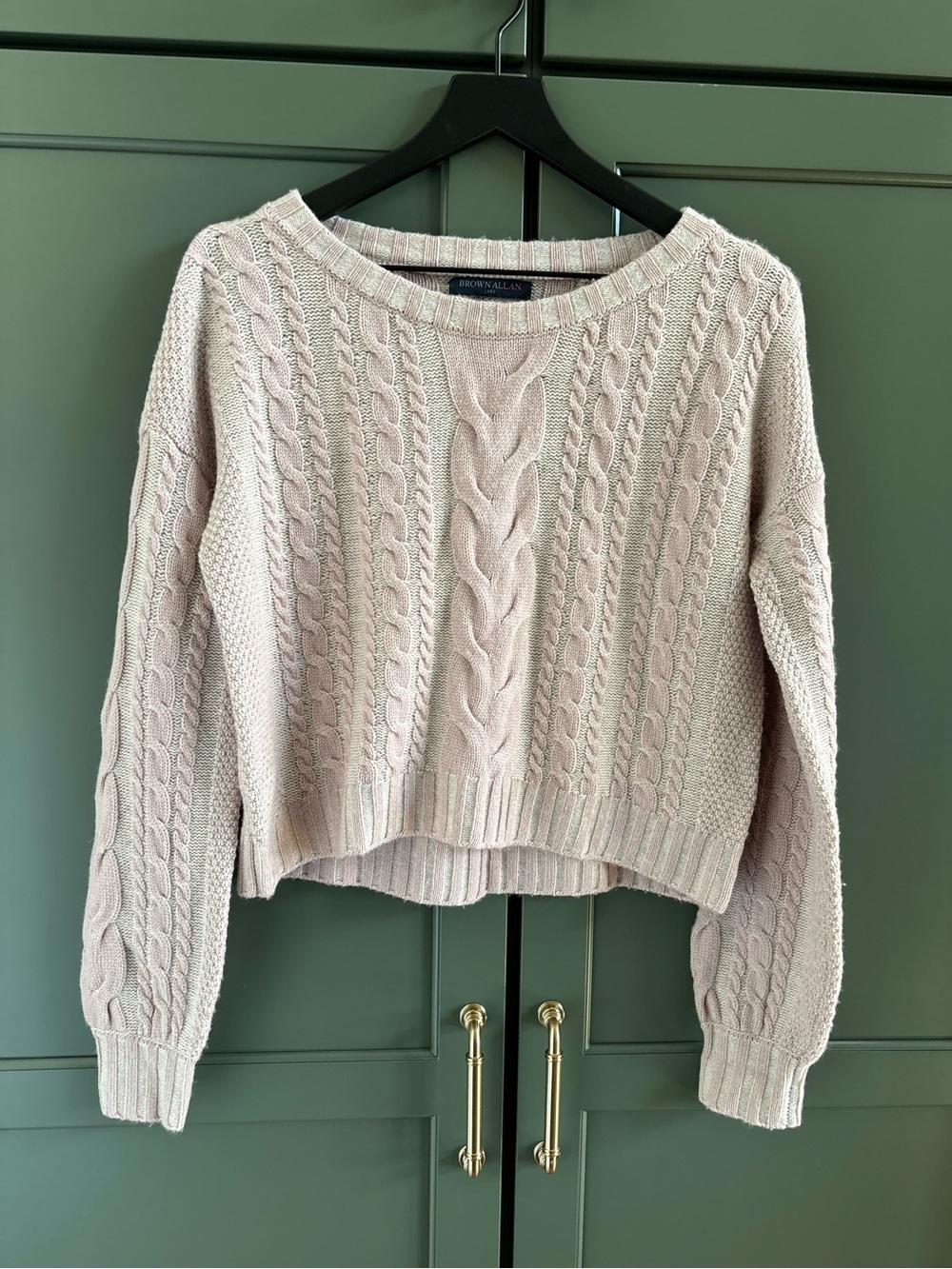 BROWN ALLAN 1883 Soft Merino Wool/Cashmere Cable Knit Crewneck Pullover S/M ?